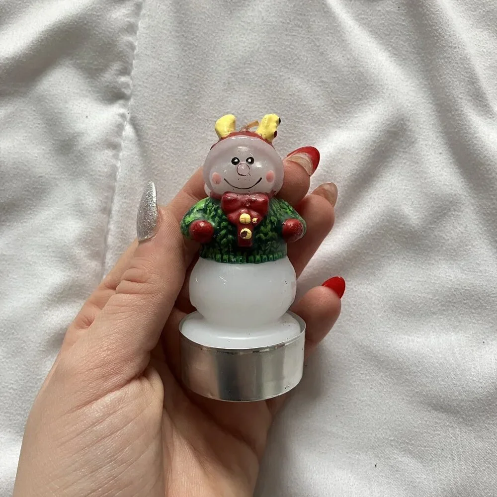 New Vintage Snowman Candle 3in Christmas‎ Decor Retro Holiday Winter